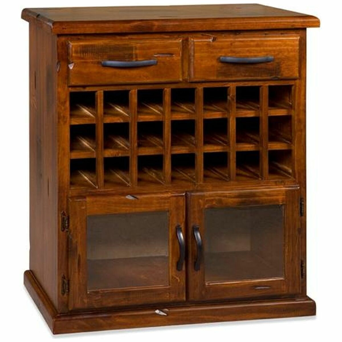 Pine wine rack with drawer clearance