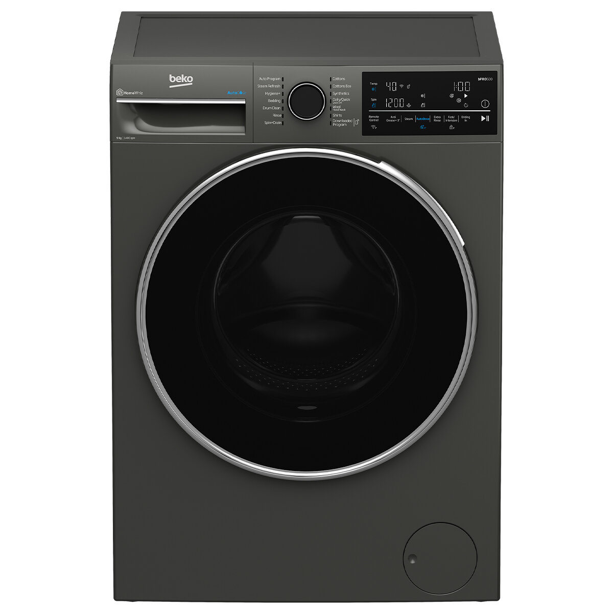 Beko 9kg Front Load Washing Machine Graphite with Steam and WiFi BFLB904ADG